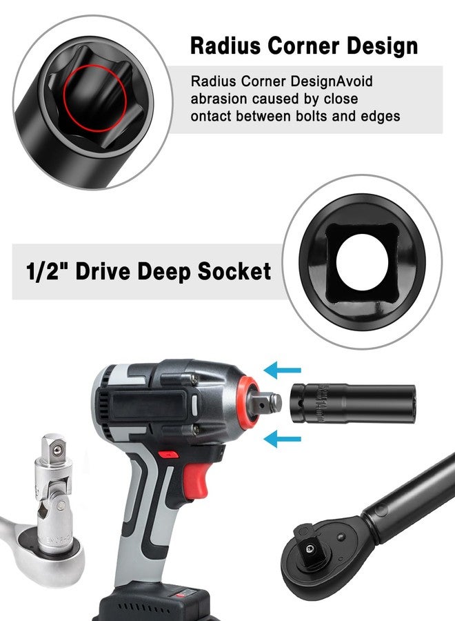 Lytool 1/2 Inches Drive Impact Socket Set, 10 Piece Deep Sockets Metric 8 mm-17 mm,6-Point Sockets, Cr-V Steel, with Storage Cage - Image 3